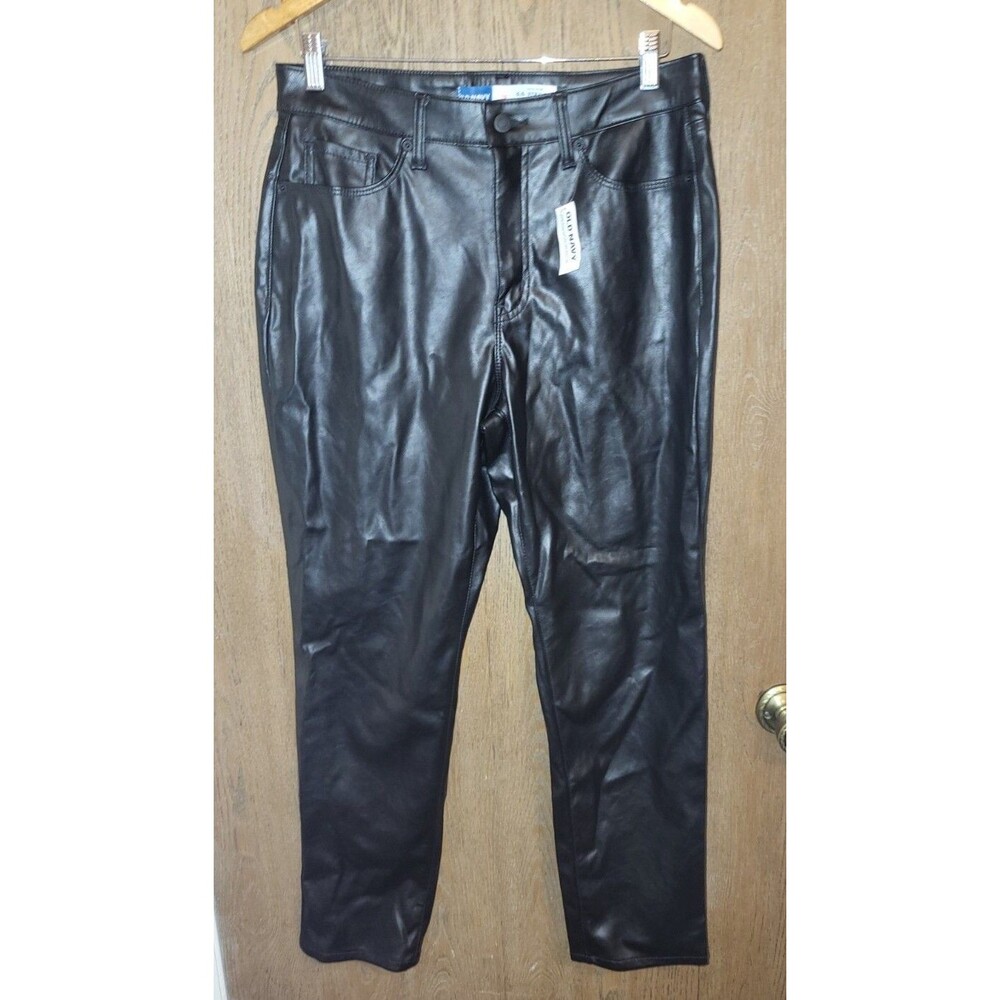 Old Navy Womens High-Rise O.G. Straight Leg Faux Leather Pants Black Size 10
